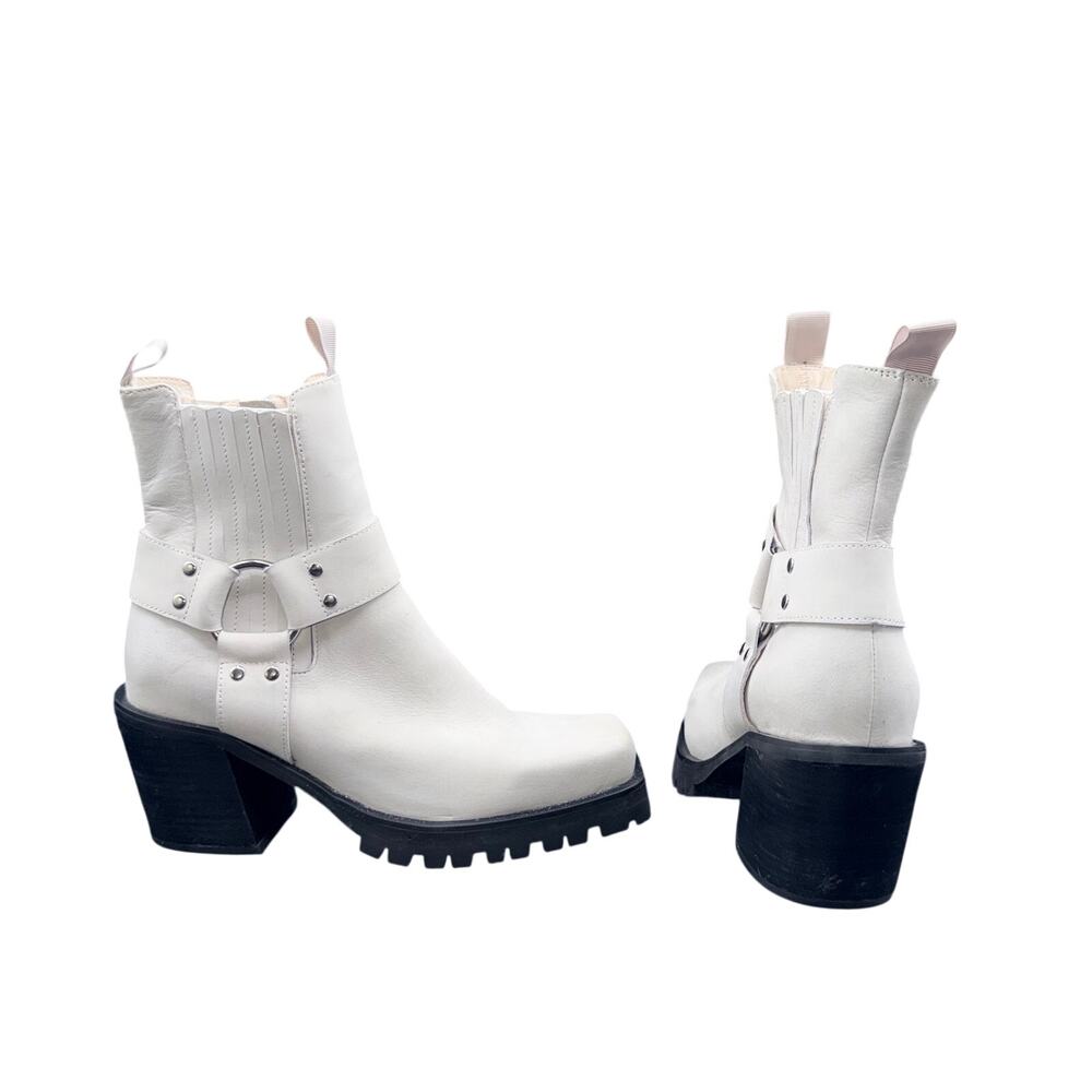 Jeffrey Campbell Elkins BK White Leather Harness Ankle Boots Women’s US 8 M